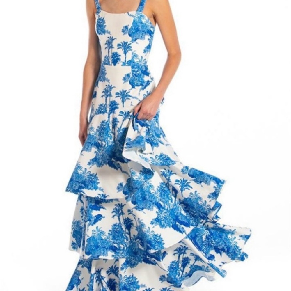 Mestiza Torero Gown Blue and White Maxi Dress NEW SZ 4